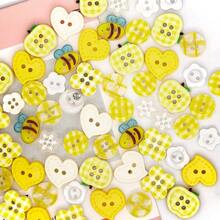 11/22/33/44/55/66/77/88/99Pcs Yellow Series Random Mixed Resin Buttons, Bee Apple Heart Shaped Decorative Sewing Buttons, DIY Accessories For Doll Clothes, Scrapbooking Crafts, Random Style - Multicolor - View 5