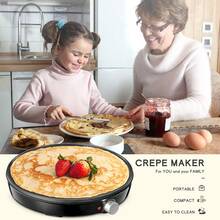 Yabano Crepe Maker Machine, Compact Pancake Griddle Precise Temperature Control, Nonstick 12" Electric Griddle, Batter Spreader For Eggs, Pancakes, Omelets And Quesadillas, Includes Spatula, Spreader - Black - View 8