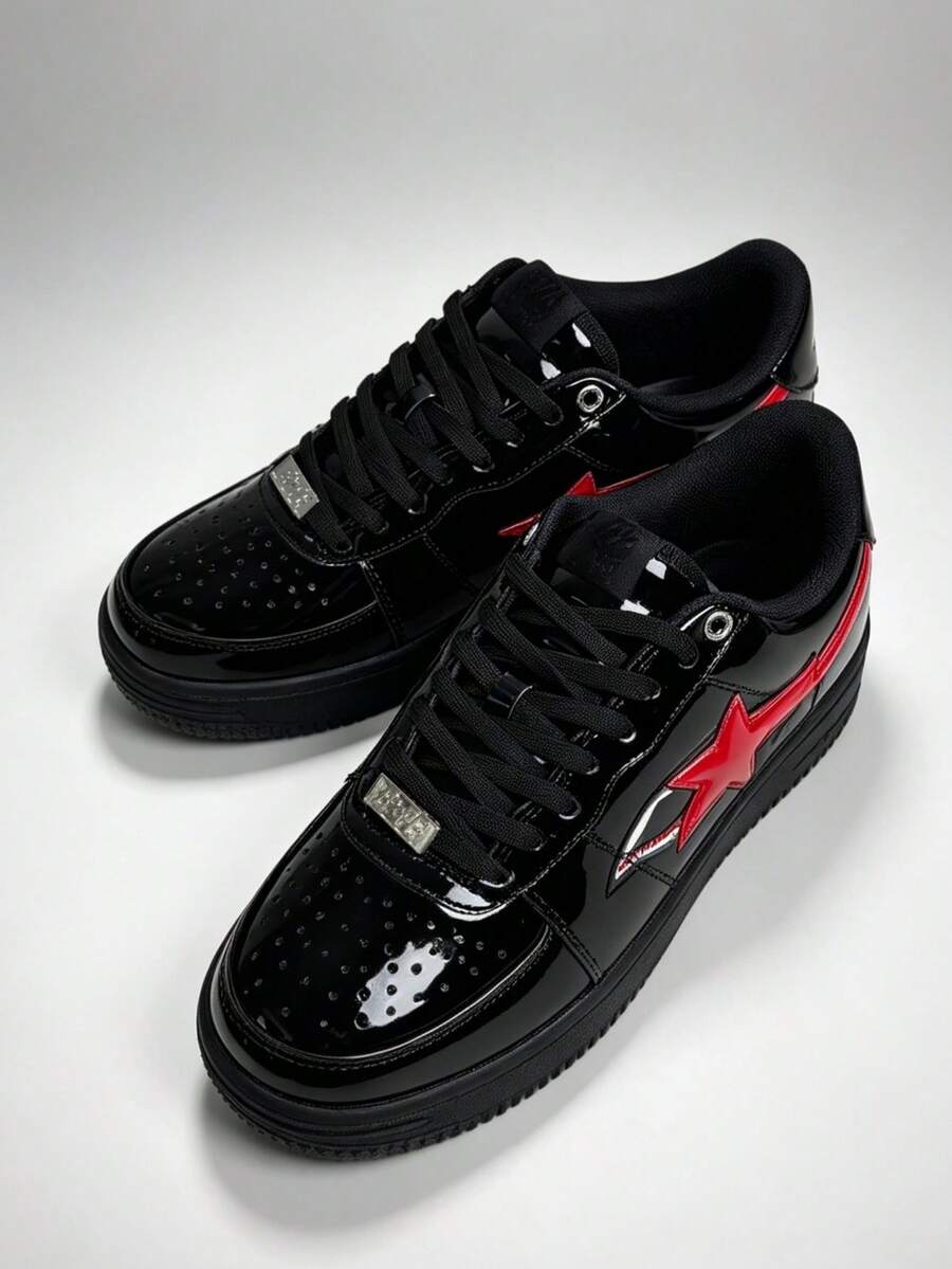 A BATHING APE Men's Retro Sneakers BAPE STA "Shark Face Black" Skate Shoes - Black - View 1