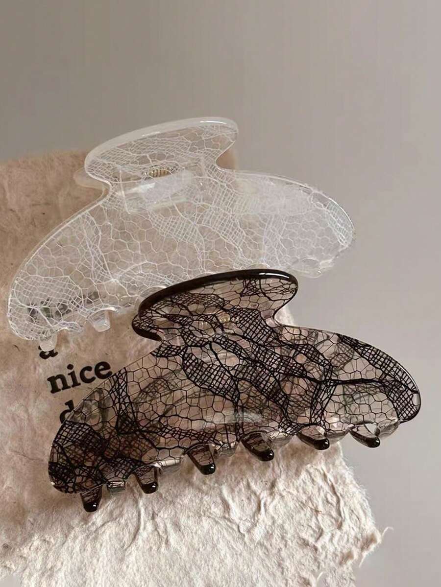 中號蕾絲花紋髮夾,高級質感髮飾,適合半紮髮髻,成熟風格 - 彩色 - 查看 1