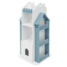 ZhdnBhnos Multi Functional Floor Standing Book Library Storage Rack Organizer Bookcase Children Rotating Bookshelf - Blue and White - View 2