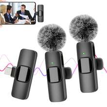 Wireless Lavalier Microphone, Compatible With IPhone And TypeC Interface, 2.4G Ultra-Low Latency Noise Reduction Chip,Suitable For Live Streaming, Interviews, Song Recording, Single Plug Battery: Milliampere Capacity 50mAh; Dual Plug Battery: Milliampere Capacity 40mAh - Black - View 3