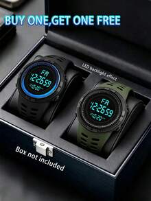 Boys LED Digital Watch Set (2pcs), With Stopwatch, Alarm, Day Of Week, Date And LED Display Functions, Multi-Functional Suitable For Military Style And Outdoor Activities - Multicolor - View 17