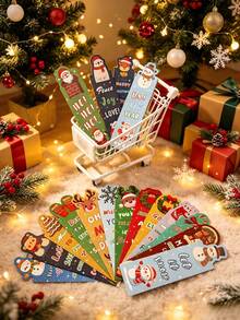 10pcs/Set Christmas-Themed Paper Label Cards, Featuring Santa Claus, Reindeer, Bows, Christmas Trees, Snowflake Lights, Christmas Decoration Cards, Christmas Bookmarks, Perfect For DIY Label Bookmarks, Christmas Gifts, And Presents. - Multicolor - View 2
