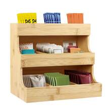 Bamboo Tea Bag Organizer, Tea Bag Storage Box With Divided Compartments, Space-Saving Tea Storage Container For Countertop, Home, Kitchen & Office Pantry - 木質色 - 查看 1