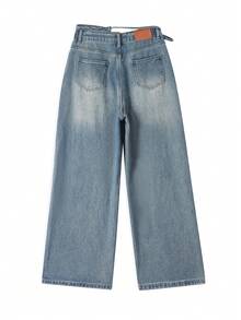 Jeans Potongan Lurus dengan Saku Miring, Gaya Kasual - Medium Wash - View 6