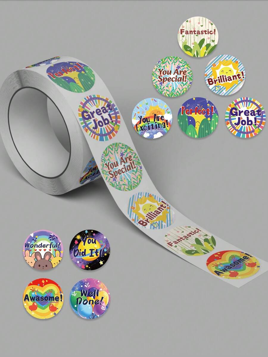 500pcs Original Fun Round Stickers, Suitable For Office Organization, Desk Storage, Calendar, Envelope And Luggage Decoration, Easy To Peel And Stick, Perfect Gift For Friends And Travel Enthusiasts, PVC Material - Multicolor - View 1