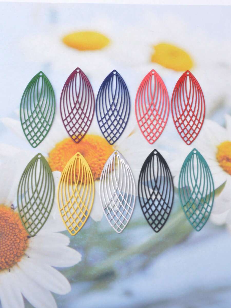 10pcs Oval Light Golden Hollow Leaf Charms Pendant Women's Fashion Tassel Earrings DIY Versatile Jewelry Decoration - C8987 - View 1