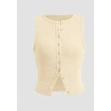 Summer New Knitted Simple Slim Sleeveless Solid Color Undershirt Undershirt Women - 杏色 - 查看 3