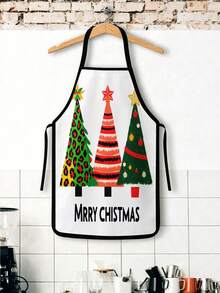 2件組豹紋聖誕樹廚房圍裙套裝，波希米亞混搭圖案聖誕樹配Merry Christmas字樣，防水可調節式圍裙，節慶假期烹飪烘焙圍裙，送給女性的聖誕禮物，廚房裝飾 - 彩色 - 查看 4