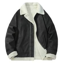 Men's Black Jacket, Lapel Design, Zipper Closure, Autumn/Winter Jacket Outerwear - Black - View 2
