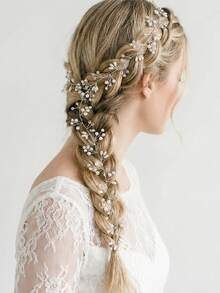1pc Bridal Pearl Rhinestone Hair Vine, Handcrafted Silver Wedding Headband, Flexible Hair Accessory For Women Prom & Party Styling - Multicolor - View 2