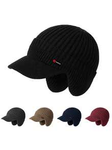 1pc Unisex Autumn/Winter Knitted Beanie Hat With Brim And Ear Flaps, Warm And Windproof Knitted Cap For Daily Outdoor Wear - Multicolor - View 8