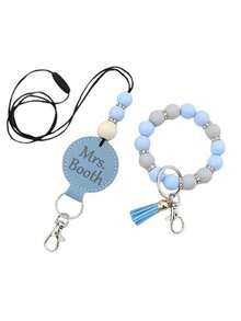 Personalized Badge Reel & Beaded Wristlet Keychain Set, Custom Name Retractable ID Card Holder For Nurses, Teachers & Office Staff - Multicolor - View 14
