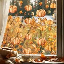 4pcs Autumn Pumpkin Window Stickers, Autumn Maple Leaf Pine Cone Mushroom Window Stickers, Double-Sided Thanksgiving Harvest Glass Decals, Suitable For Home Decor - Multicolor - View 3