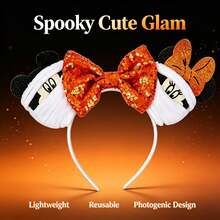 Disney Orange Sequin Bow Mickey Ears Headband, Vintage Halloween Mummy Design, Fabric Wrapped Sequin Accessory, Halloween Parade And Theme Party Cosplay Photo Prop - Style 1 - View 7