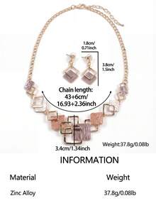 Cring Coco 2pcs/Set Fashion Boho Enamel Geometric Jewelry Set For Woman Accessories Golden Necklace And Earrings Sets Daily Party Vacation Birthday Gift - Geometry - View 4