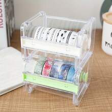 1/2pcs-Multi-Color Convenient Office Stationery Multi-Purpose Tape Storage Box, Tape Cutter, Tape Dispenser, Desktop Tape Storage Box, Organizer Box. Tape Cutter Office Stationery Tape Storage Box Transparent Tape Holder Storage, Transparent Tape Cutter Flower Shop Packaging Tape Storage Box Serrated Blade Simple Ready-To-Use Segmented. Wrapping Paper Cutter - Multicolor - View 8