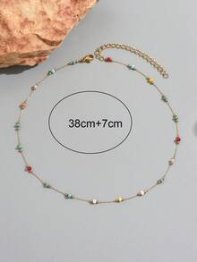 1件不鏽鋼極簡彩色珠子細項鍊，甜美活力女款頸部飾品，適合日常穿戴與約會派對，鏈條長度分段剪裁，段數不固定，彩色珠子顏色排列隨機 - 彩色 - 查看 4