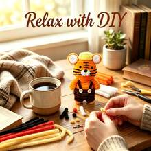 1 Set Premium Handmade Tiger Chenille Stem Kit, Suitable For Beginners And Adults DIY Kit, With Step-By-Step Tutorial, Handmade Mythical Creature Craft Kit, Plush Doll Chenille Wire, DIY Cute Fun Home Decor, Birthday Ornament - Not Finished - Little Tiger - View 5