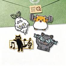 4 piezas de parches termoadhesivos de animales de dibujos animados lindos y divertidos, rábano musculoso, Shiba Inu levantando pesas, apliques bordados para chaquetas y mochilas, insignias de dibujos animados encantadoras, decoración de ropa DIY para atuendos casuales & accesorios de bolsos encantadores - multicolor - Ver 1