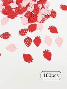 100pcs Dual-Color Strawberry Confetti, Pink Number 1 Table Decor, Suitable For Birthday Celebration Party - Multicolor - View 11