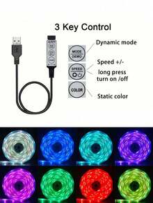 1pc RGB LED Light Strip, USB 5V Power Supply, 3-Button Controller, Suitable For Home Decor, Party, Holiday, Living Room Lighting, Bedroom And TV Background Light - RGB - View 9