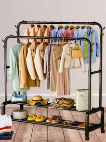 Double-Tier Garment Rack (96*38*135cm) – Heavy-Duty Metal With Shoe Rack, Storage & Organization, Easy To Assemble (Black) - View 1