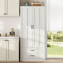 Kitchen Cabinet With 3 Pull-Out Shelves, Drawers, And Double-Door Tall Cabinet With Door Shelves For Kitchen, Dining Room & Living Room - 白色 - 查看 5