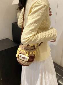 Nicekee Cute And Stylish Versatile Knitted Contrasting Shoulder Bag With Honey Jar Design, Fashionable And Personalized Texture Crossbody Bag. - Khaki - View 3