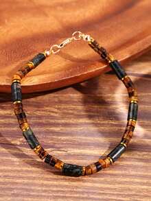 1pc Hip-Hop Unique Fashion Minimalist Versatile Personalized Men's Green & Brown Beaded Bracelet, Suitable For Daily Commute, Holiday Party, Street Style Outfit Matching Men's Jewelry - Multicolor - View 2