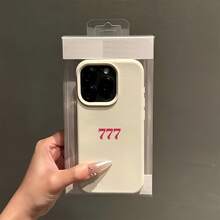 1pc White Matte Minimalist Lens Protection Rose Red Digital 777 Pattern Phone Case, Personalized Compatible With IPhone 16 Pro Max/17/16/15/14 Plus/13/12/11/Air And Series - Multicolor - View 4