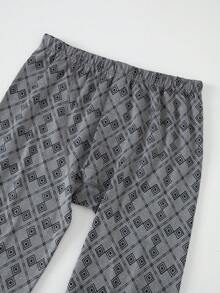 2pcs/Set Men's Printed Thermal Underwear Set, Brushed Fleece Autumn/Winter Pajamas, Loungewear, Long Sleeve Top And Long Pants - Grey - View 7