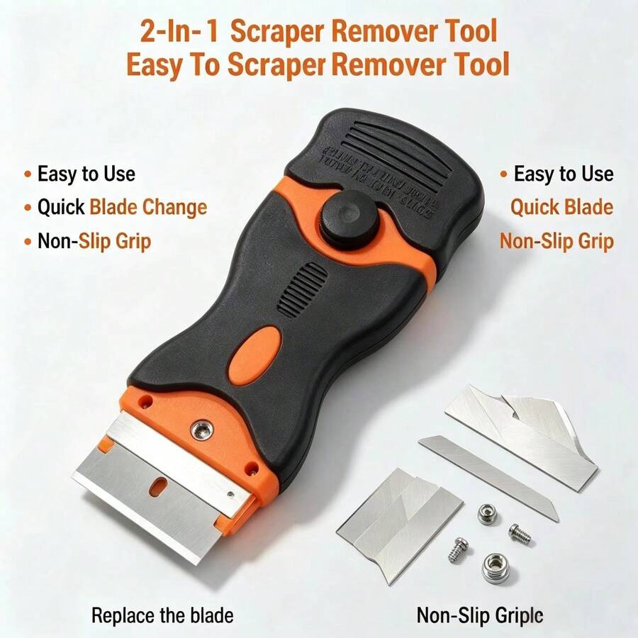 5pcs Portable Home Dual-Head Cleaning Scraper, Essential Cleaning Tool, Ergonomic Handle Design, Suitable For Stoves, Glass, Ceramics, Ovens, Can Remove Stickers, Glue, Stains, Paint, Etc., Includes Replaceable Blades