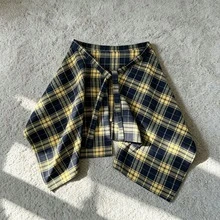 1件女款復古格紋高腰長版A字裙，不對稱可調裙襬，遮臀層搭百搭性感，中性綁帶多功能百褶裙襬設計，適合居家穿著、街舞、休閒日常與瑜珈 - 彩色 - 查看 12
