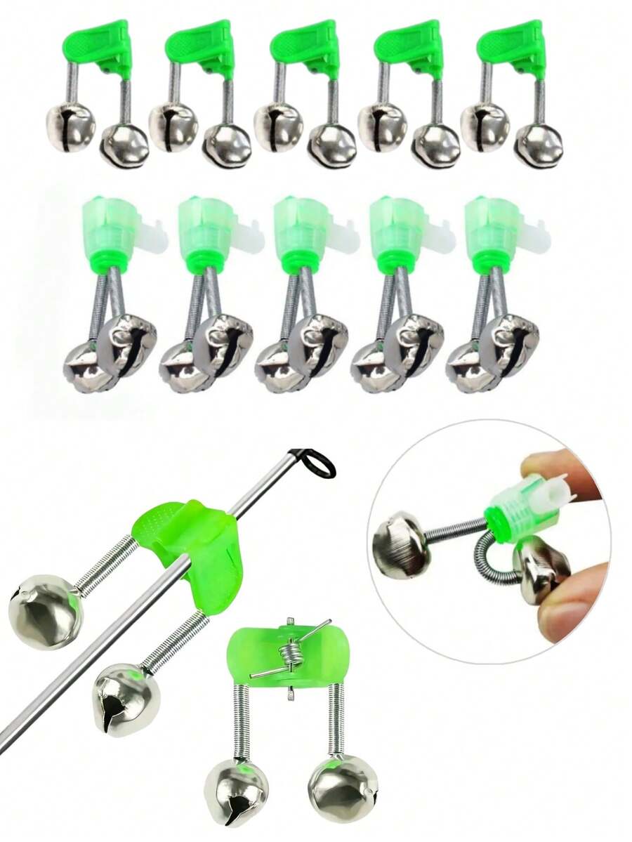 15Pcs Dual Bells Fishing Bite Alarm Clips, Plastic Fishing Rod Bite Alert Bells, Portable Fishing Tackle Accessories - Multicolor - View 1