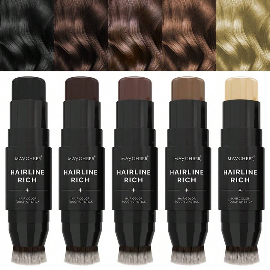 2-In-1 Hairline Filler Stick With Brush, Waterproof, Long-Lasting, Natural Finish, Suitable For All Skin Tones, Used To Cover Gray Roots And Thinning Hair, 5 Pieces - 5-pack - View 1