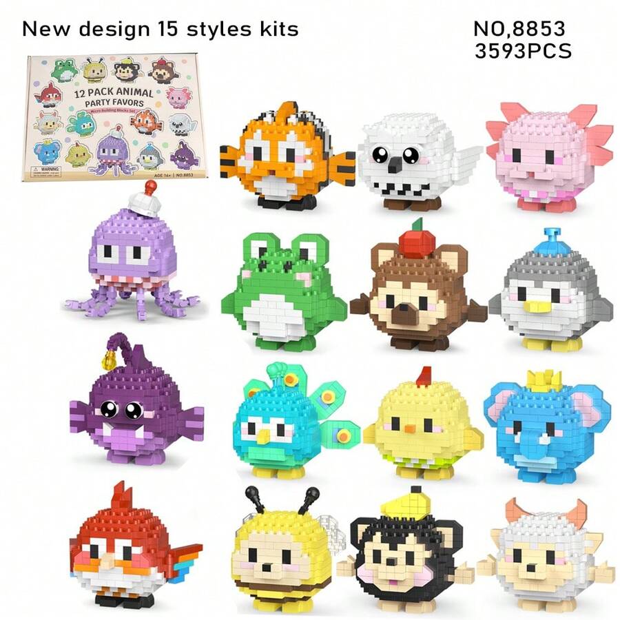 3593PCS, 15 Packs Animals Model Building Blocks Cute Egg Set, Micro Particle Building Blocks, Gift Box, Birthday Gifts, Animals Ornament, Decorations - Multicolor - View 1