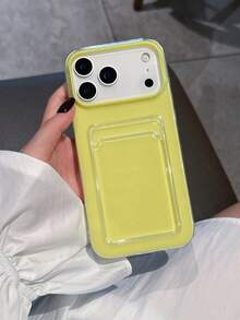 2-In-1 Candy Color Card Holder Slot Phone Case, Compatible With IPhone 17 Pro Max, 16 Pro Max, 15 Pro Max, 17 Pro, 16, 15, 14, 13, 12, 11 Pro Max, 16 Plus, 17, 17 Pro Max, Minimalist Anti-Drop Transparent Soft Shell - Yellow - View 4