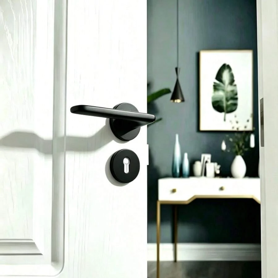 Indoor Door Handle (Without Lock Cylinder And Lock Body) | Comfortable Grip | Durable | Door Hardware Tool | Spring Anti-Sag, Automatic Rebound | Home And Office Decoration | Replacement Handle | Outdoor Split Wooden Door Lock - Black - View 1