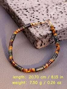 1pc Hip-Hop Unique Fashion Minimalist Versatile Personalized Men's Green & Brown Beaded Bracelet, Suitable For Daily Commute, Holiday Party, Street Style Outfit Matching Men's Jewelry - Multicolor - View 8