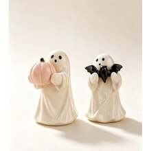 Artesanía plana de acrílico, decoración de escritorio de Halloween, figura de fantasma lindo sosteniendo calabaza y murciélago, decoración del hogar de otoño, adecuada para estantería, escritorio, repisa, dormitorio, sala de estar, decoración de fiesta de temporada estilo japonés lindo y espeluznante, regalo de decoración de habitación de Halloween y otoño para mujeres y niñas - 2pcs - Ver 6
