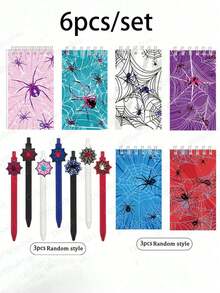 12pcs/Set Spider Web Notebook With Spider Web Pen, Spider Theme Fine Writing Tool Set, Suitable For Spider Party Decoration Guestbook, Halloween, Birthday Party Decoration Supplies, Can Be Used As Spider Party Gift, Random Style - Spider-themed Stationery Set - View 11