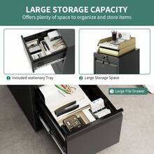 Mueble oficina archivero acero 3 cajones con candado para documentos A4 F4 Letter Legal, guardado  y ordenado de archivos - Negro - Ver 4
