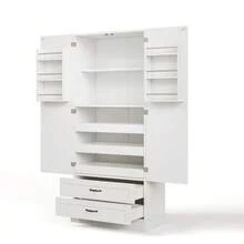 Kitchen Cabinet With 3 Pull-Out Shelves, Drawers, And Double-Door Tall Cabinet With Door Shelves For Kitchen, Dining Room & Living Room - 白色 - 查看 9
