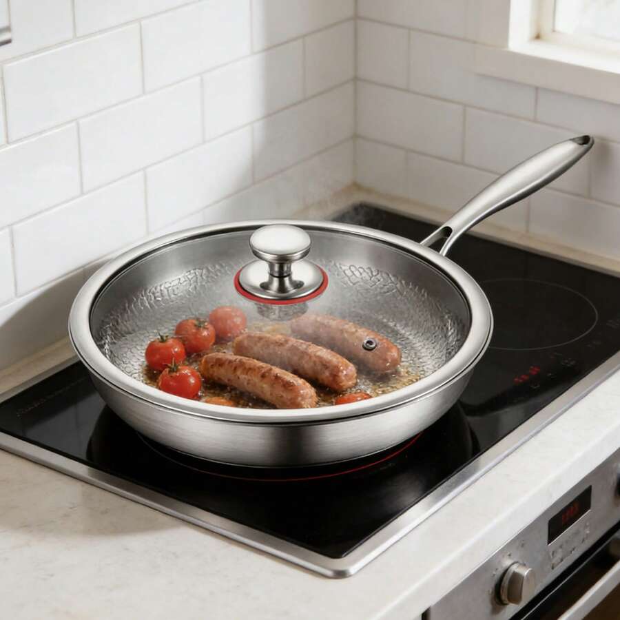 SHIOUCY 11.02" Silver Multi-Layer Steel Nano Titanium Frying Pan, 842℉ Heat Resistant Cookware, Nonstick Cooking Skillet, Induction Gas Cooktop Compatible Pan - 11.02 In/28 cm - View 1