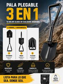Pala Plegable Multifuncional de Acero con 3 Modos de Plegado, Herramienta de Excavación Portátil para Camping, Senderismo, Jardinería y Vehículo - Negro - Ver 7