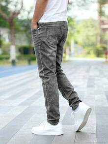 Men's Classic Grey Denim Stretch Jeans - Grey - View 4