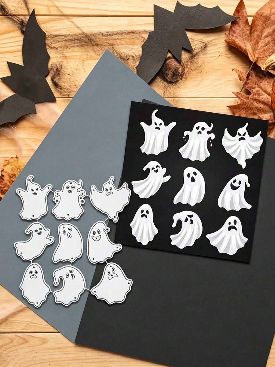 9pcs Various Spooky Face Metal Cutting Dies For Halloween Invitations, Gift Cards, And Scrapbook Embossing Stencils. - One Size Fits All - View 1