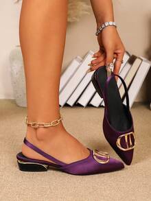 Factory Direct Premium Women's Closed-Toe Sandals, Spring/Summer French Romantic Pointed Toe Low Heel Slingback Shoes - Purple - View 2